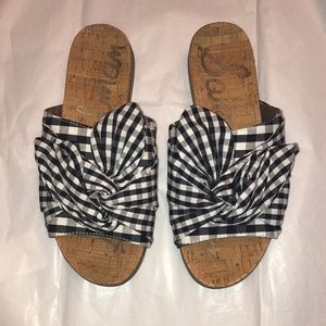 Sam Edelman Black/White “Heidi” Gingham Bow Sandals, Size 7.